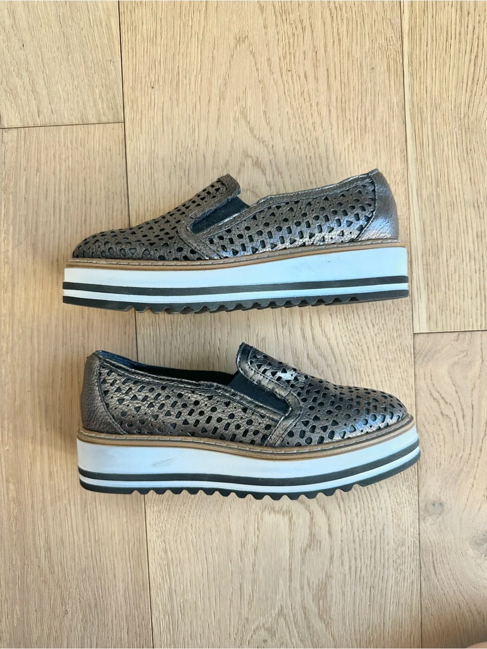 Summit by White Mountain Braxton Perforated Platform Metallic Slip On Loafers